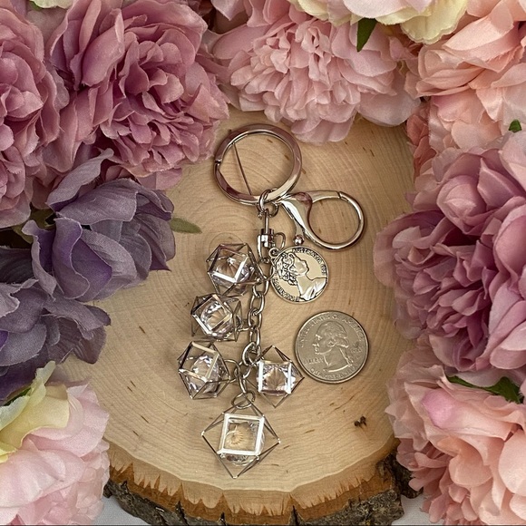 Silver Geometric Orb Crystal Diamond Keychain - Picture 15 of 15